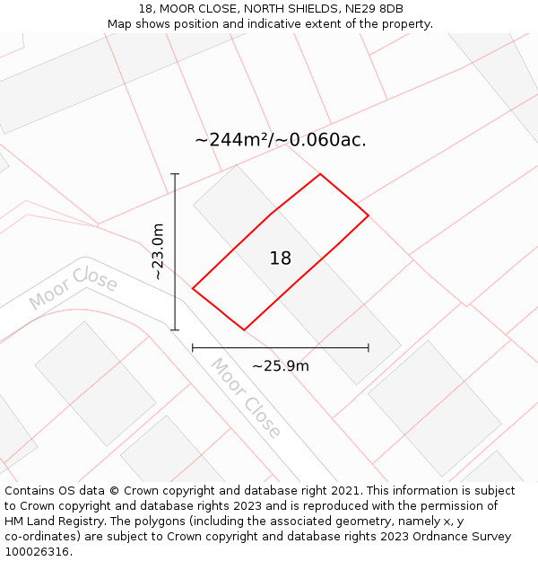 18, MOOR CLOSE, NORTH SHIELDS, NE29 8DB: Plot and title map