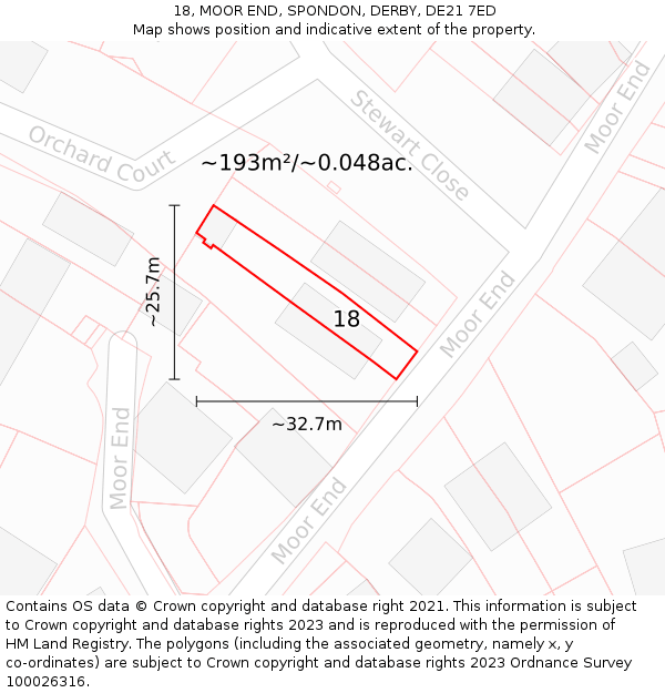 18, MOOR END, SPONDON, DERBY, DE21 7ED: Plot and title map