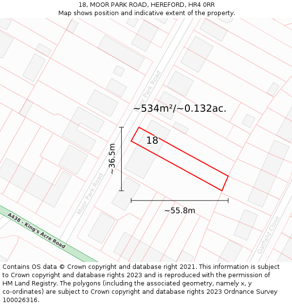 18, MOOR PARK ROAD, HEREFORD, HR4 0RR: Plot and title map