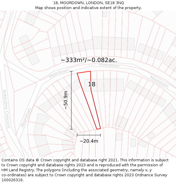 18, MOORDOWN, LONDON, SE18 3NQ: Plot and title map