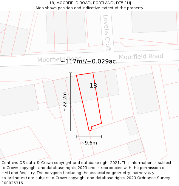 18, MOORFIELD ROAD, PORTLAND, DT5 1HJ: Plot and title map
