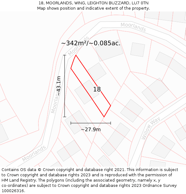 18, MOORLANDS, WING, LEIGHTON BUZZARD, LU7 0TN: Plot and title map