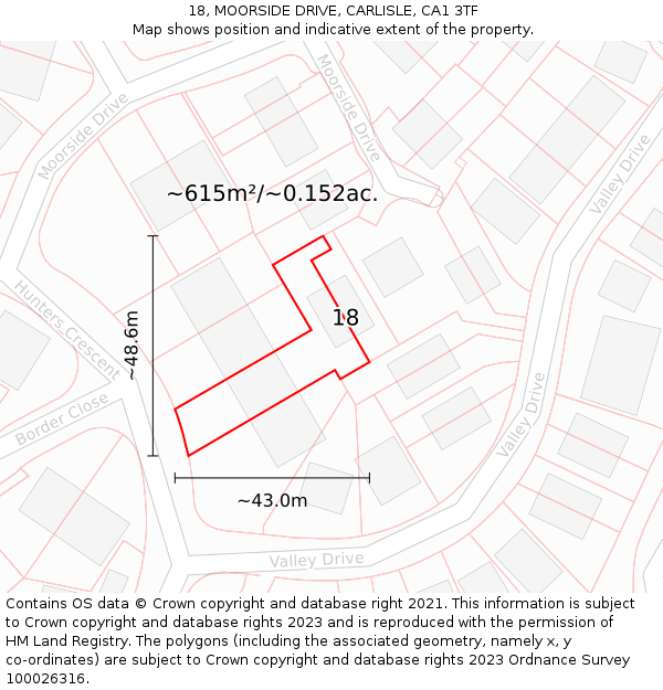 18, MOORSIDE DRIVE, CARLISLE, CA1 3TF: Plot and title map
