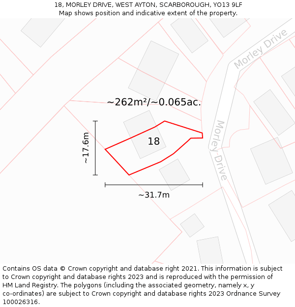18, MORLEY DRIVE, WEST AYTON, SCARBOROUGH, YO13 9LF: Plot and title map