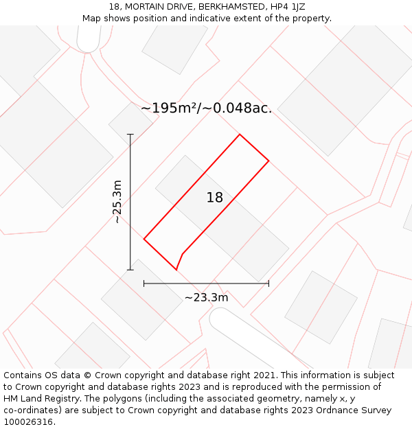 18, MORTAIN DRIVE, BERKHAMSTED, HP4 1JZ: Plot and title map
