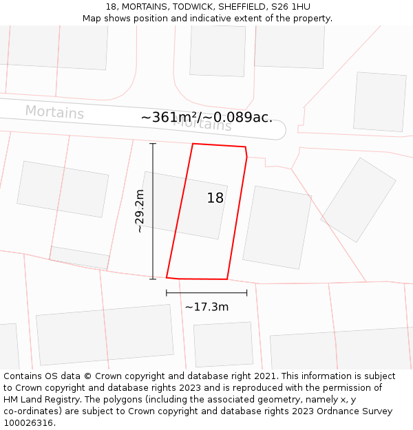 18, MORTAINS, TODWICK, SHEFFIELD, S26 1HU: Plot and title map