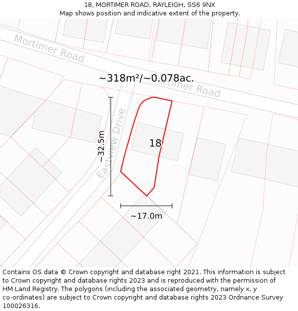 18, MORTIMER ROAD, RAYLEIGH, SS6 9NX: Plot and title map