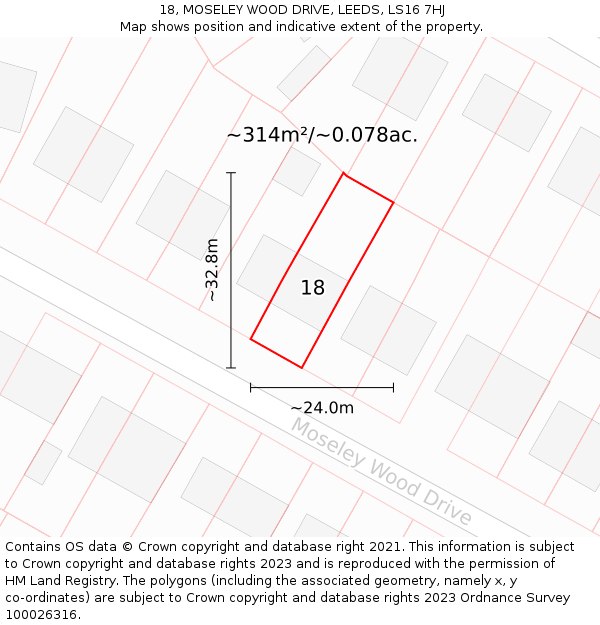 18, MOSELEY WOOD DRIVE, LEEDS, LS16 7HJ: Plot and title map