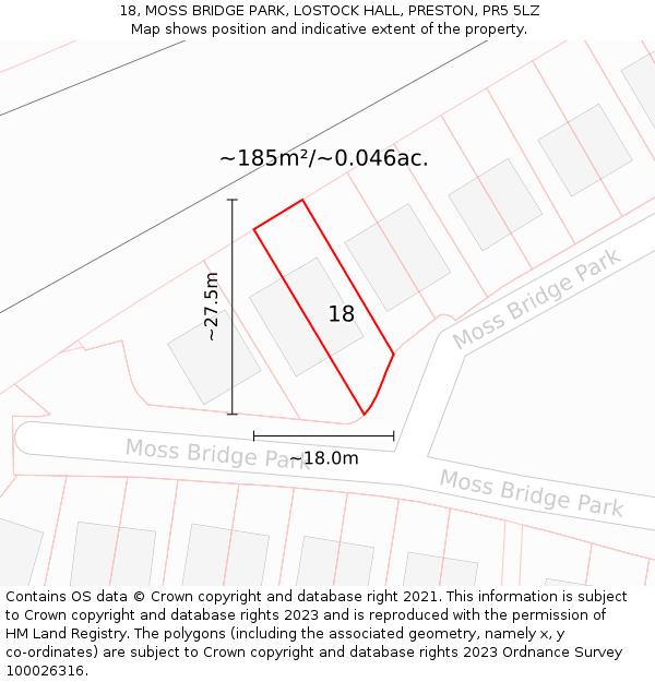 18, MOSS BRIDGE PARK, LOSTOCK HALL, PRESTON, PR5 5LZ: Plot and title map