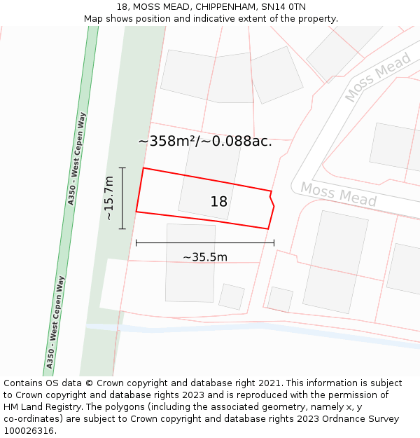 18, MOSS MEAD, CHIPPENHAM, SN14 0TN: Plot and title map