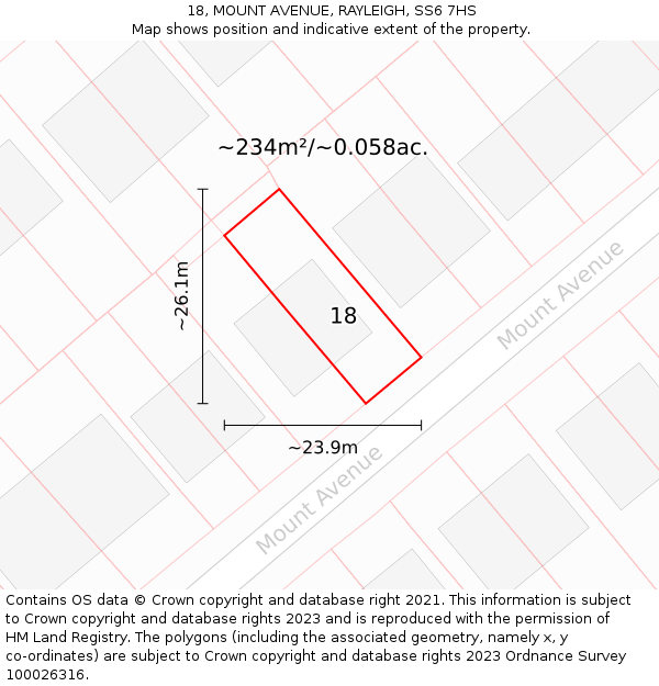 18, MOUNT AVENUE, RAYLEIGH, SS6 7HS: Plot and title map