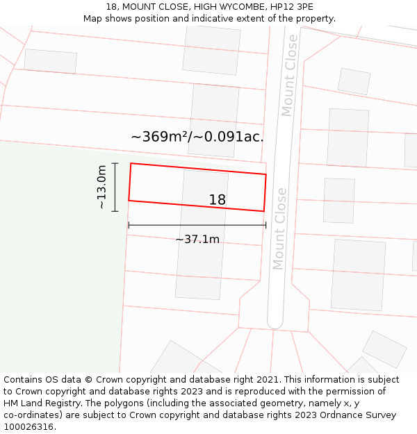 18, MOUNT CLOSE, HIGH WYCOMBE, HP12 3PE: Plot and title map