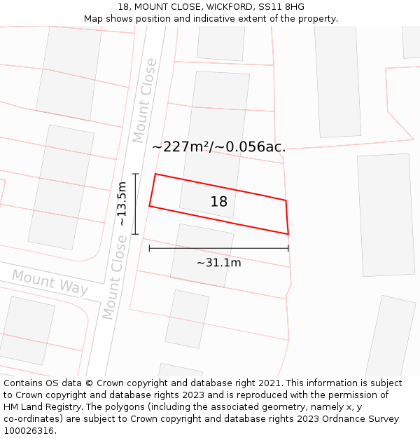 18, MOUNT CLOSE, WICKFORD, SS11 8HG: Plot and title map