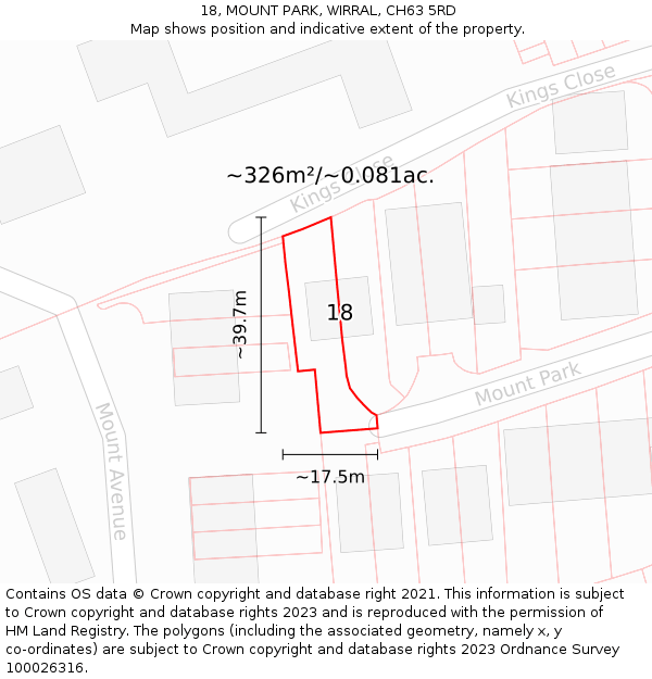 18, MOUNT PARK, WIRRAL, CH63 5RD: Plot and title map