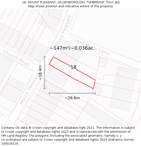 18, MOUNT PLEASANT, HILDENBOROUGH, TONBRIDGE, TN11 9JQ: Plot and title map