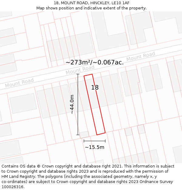 18, MOUNT ROAD, HINCKLEY, LE10 1AF: Plot and title map