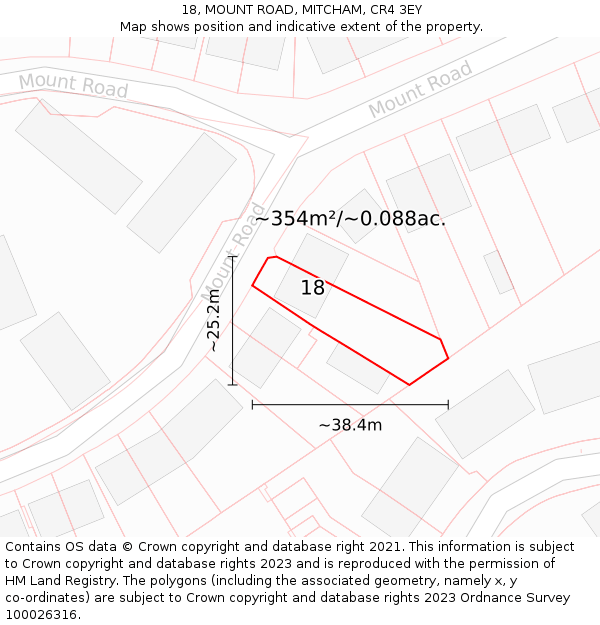 18, MOUNT ROAD, MITCHAM, CR4 3EY: Plot and title map
