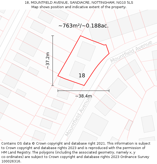 18, MOUNTFIELD AVENUE, SANDIACRE, NOTTINGHAM, NG10 5LS: Plot and title map
