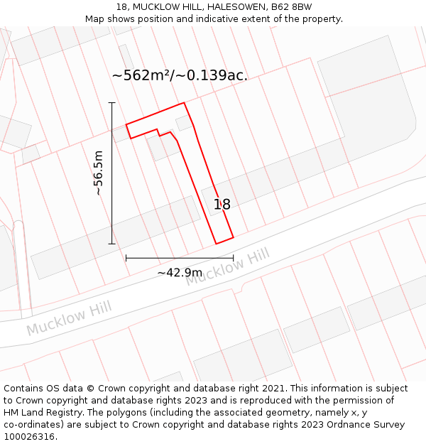 18, MUCKLOW HILL, HALESOWEN, B62 8BW: Plot and title map