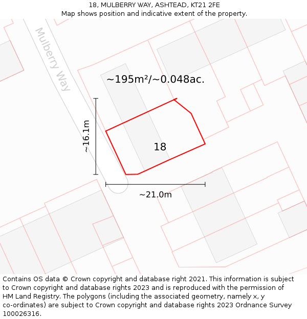 18, MULBERRY WAY, ASHTEAD, KT21 2FE: Plot and title map