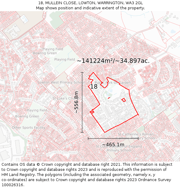 18, MULLEIN CLOSE, LOWTON, WARRINGTON, WA3 2GL: Plot and title map
