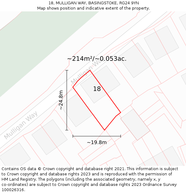 18, MULLIGAN WAY, BASINGSTOKE, RG24 9YN: Plot and title map