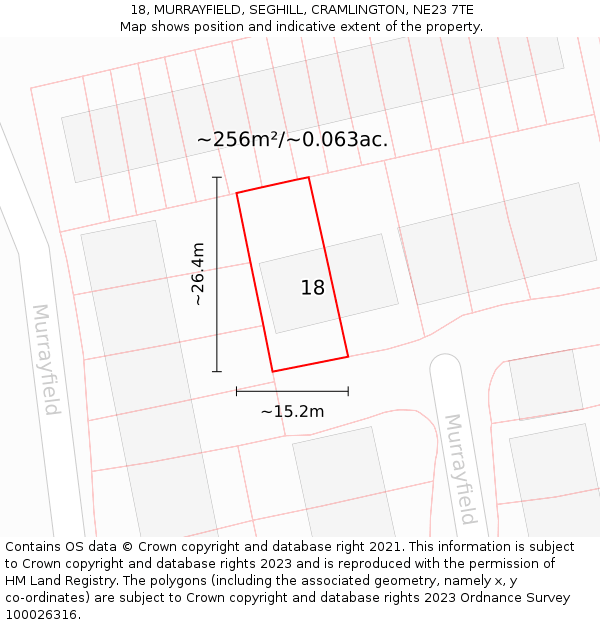 18, MURRAYFIELD, SEGHILL, CRAMLINGTON, NE23 7TE: Plot and title map