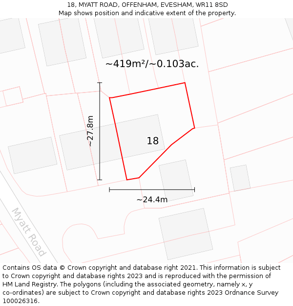 18, MYATT ROAD, OFFENHAM, EVESHAM, WR11 8SD: Plot and title map