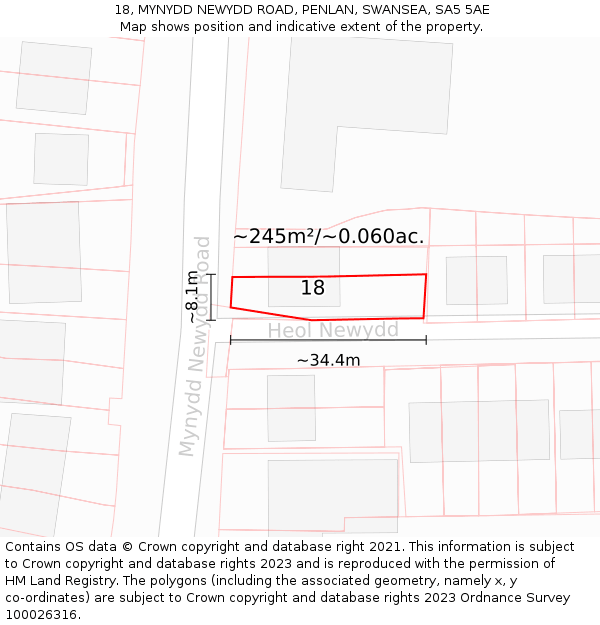 18, MYNYDD NEWYDD ROAD, PENLAN, SWANSEA, SA5 5AE: Plot and title map