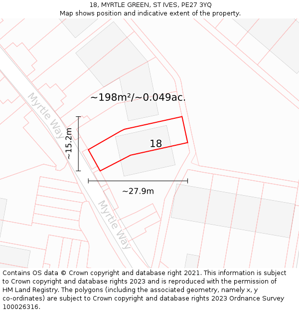 18, MYRTLE GREEN, ST IVES, PE27 3YQ: Plot and title map
