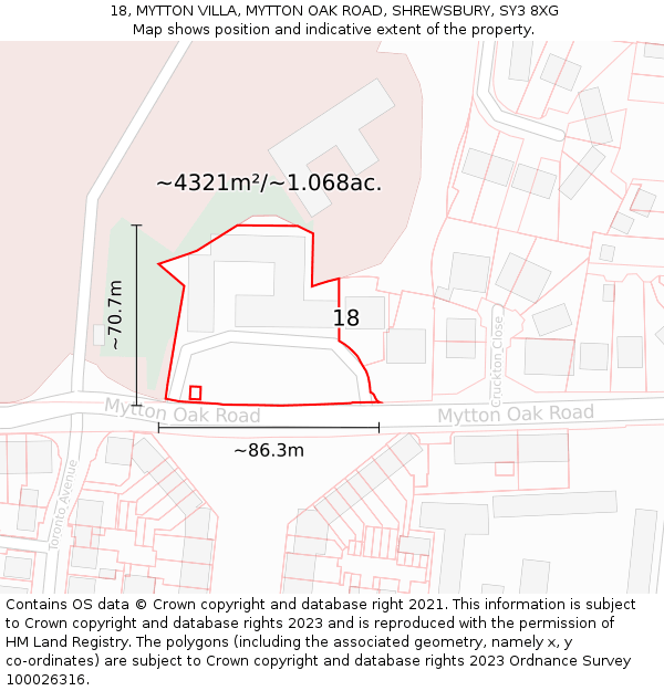 18, MYTTON VILLA, MYTTON OAK ROAD, SHREWSBURY, SY3 8XG: Plot and title map