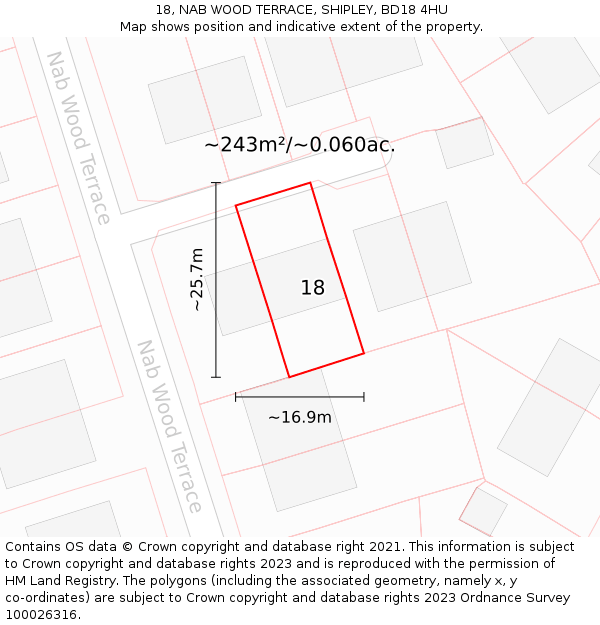 18, NAB WOOD TERRACE, SHIPLEY, BD18 4HU: Plot and title map