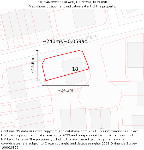 18, NANSCOBER PLACE, HELSTON, TR13 0SP: Plot and title map