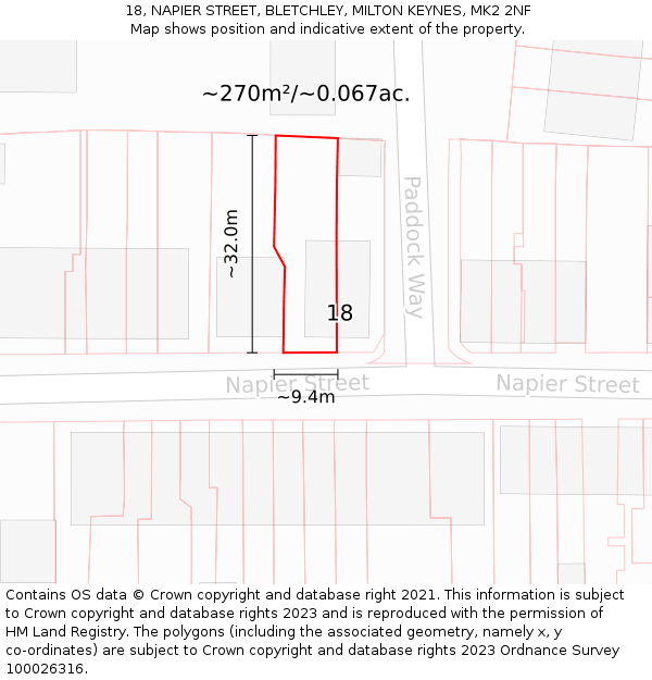 18, NAPIER STREET, BLETCHLEY, MILTON KEYNES, MK2 2NF: Plot and title map