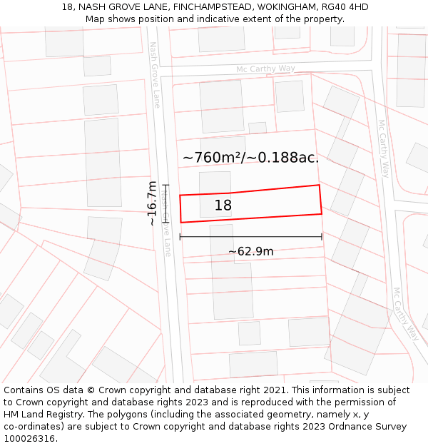 18, NASH GROVE LANE, FINCHAMPSTEAD, WOKINGHAM, RG40 4HD: Plot and title map