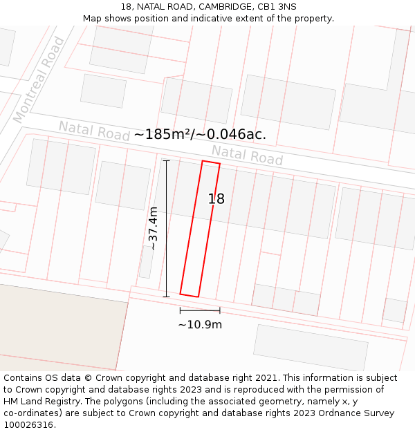 18, NATAL ROAD, CAMBRIDGE, CB1 3NS: Plot and title map