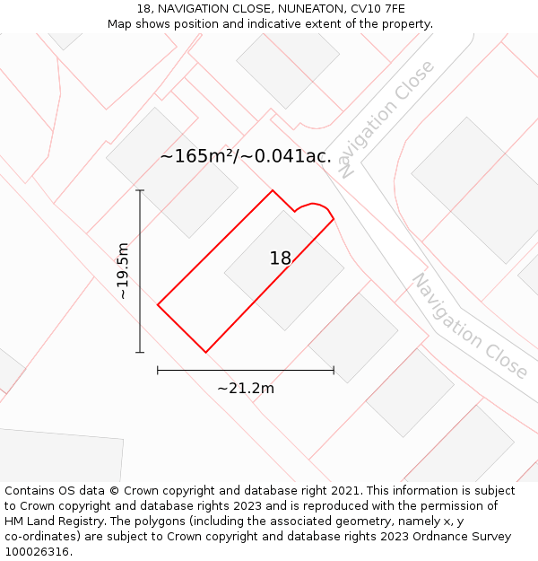 18, NAVIGATION CLOSE, NUNEATON, CV10 7FE: Plot and title map