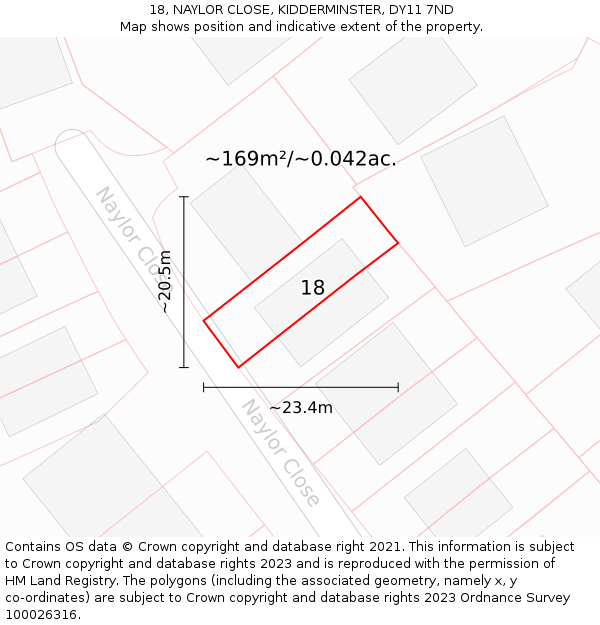 18, NAYLOR CLOSE, KIDDERMINSTER, DY11 7ND: Plot and title map