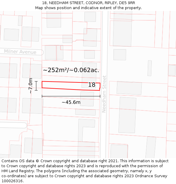 18, NEEDHAM STREET, CODNOR, RIPLEY, DE5 9RR: Plot and title map