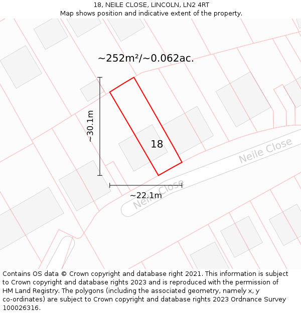 18, NEILE CLOSE, LINCOLN, LN2 4RT: Plot and title map