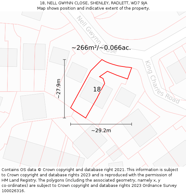18, NELL GWYNN CLOSE, SHENLEY, RADLETT, WD7 9JA: Plot and title map
