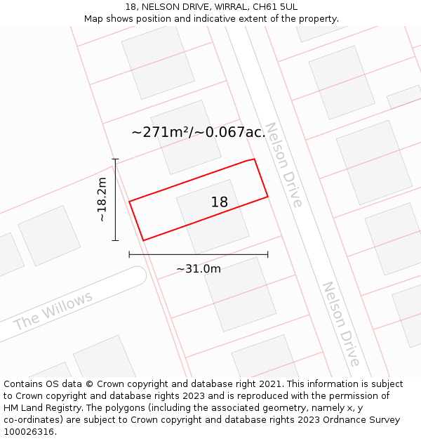 18, NELSON DRIVE, WIRRAL, CH61 5UL: Plot and title map