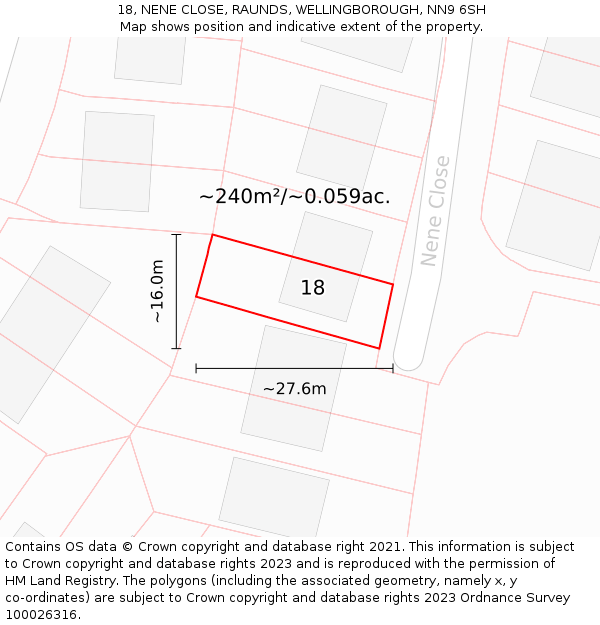 18, NENE CLOSE, RAUNDS, WELLINGBOROUGH, NN9 6SH: Plot and title map