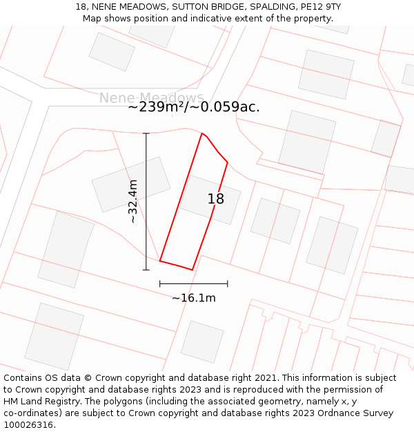 18, NENE MEADOWS, SUTTON BRIDGE, SPALDING, PE12 9TY: Plot and title map