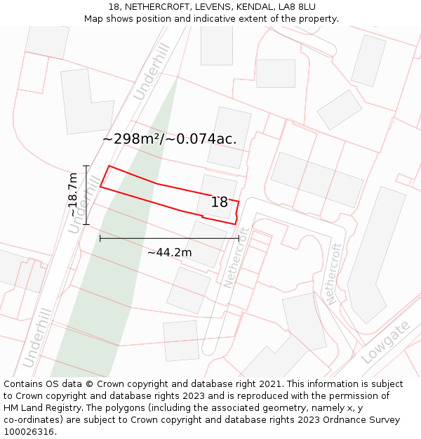 18, NETHERCROFT, LEVENS, KENDAL, LA8 8LU: Plot and title map