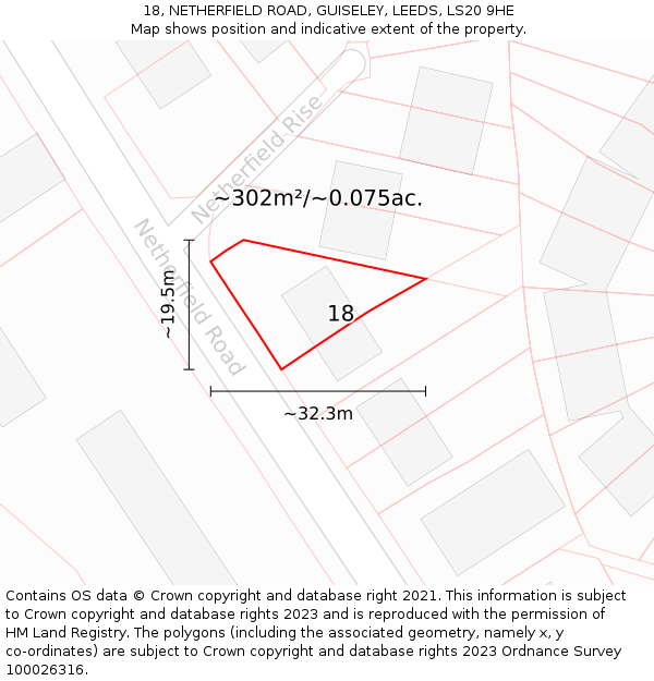 18, NETHERFIELD ROAD, GUISELEY, LEEDS, LS20 9HE: Plot and title map