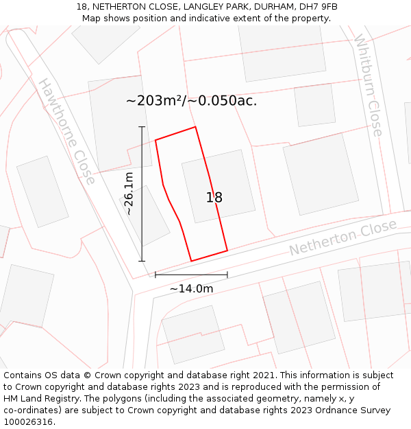 18, NETHERTON CLOSE, LANGLEY PARK, DURHAM, DH7 9FB: Plot and title map