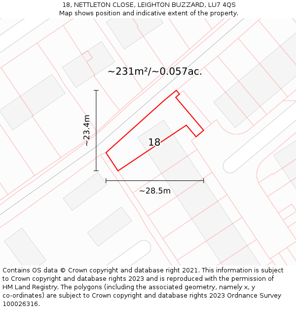 18, NETTLETON CLOSE, LEIGHTON BUZZARD, LU7 4QS: Plot and title map
