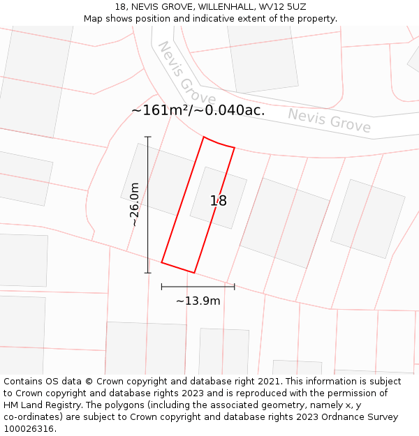 18, NEVIS GROVE, WILLENHALL, WV12 5UZ: Plot and title map