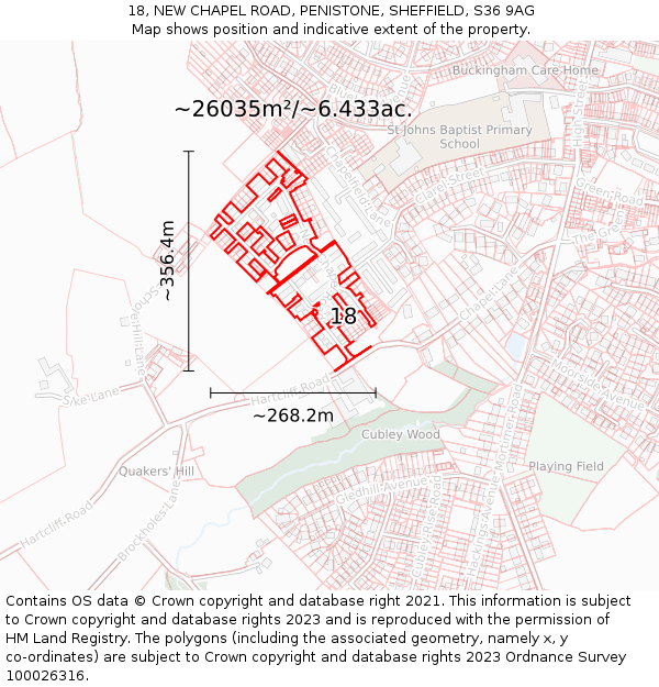 18, NEW CHAPEL ROAD, PENISTONE, SHEFFIELD, S36 9AG: Plot and title map